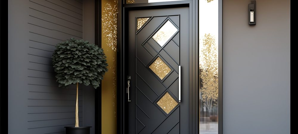 Glass entrance door with side lighting and wall section modern s